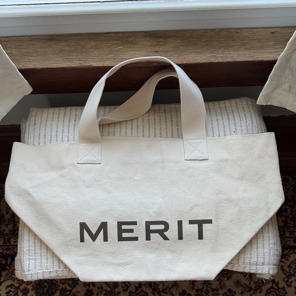MERIT Cream Canvas Tote Bag - Women Skincare Brand Carry Tote